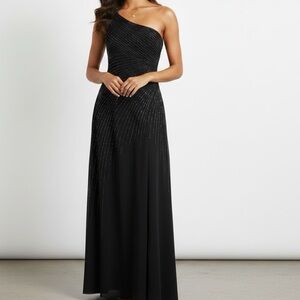 Vintage Y2K Bari Jay Black Sparkle One Shoulder Maxi Gown 4